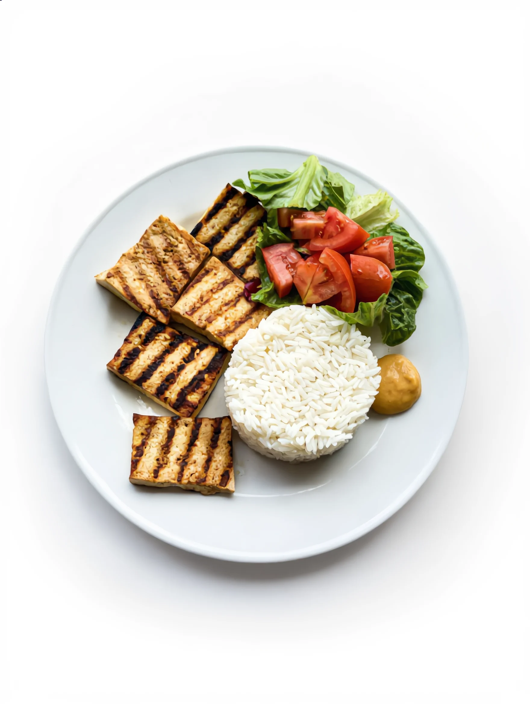 Tofu ahumado a la plancha con ensalada criolla y humo líquido La Leña